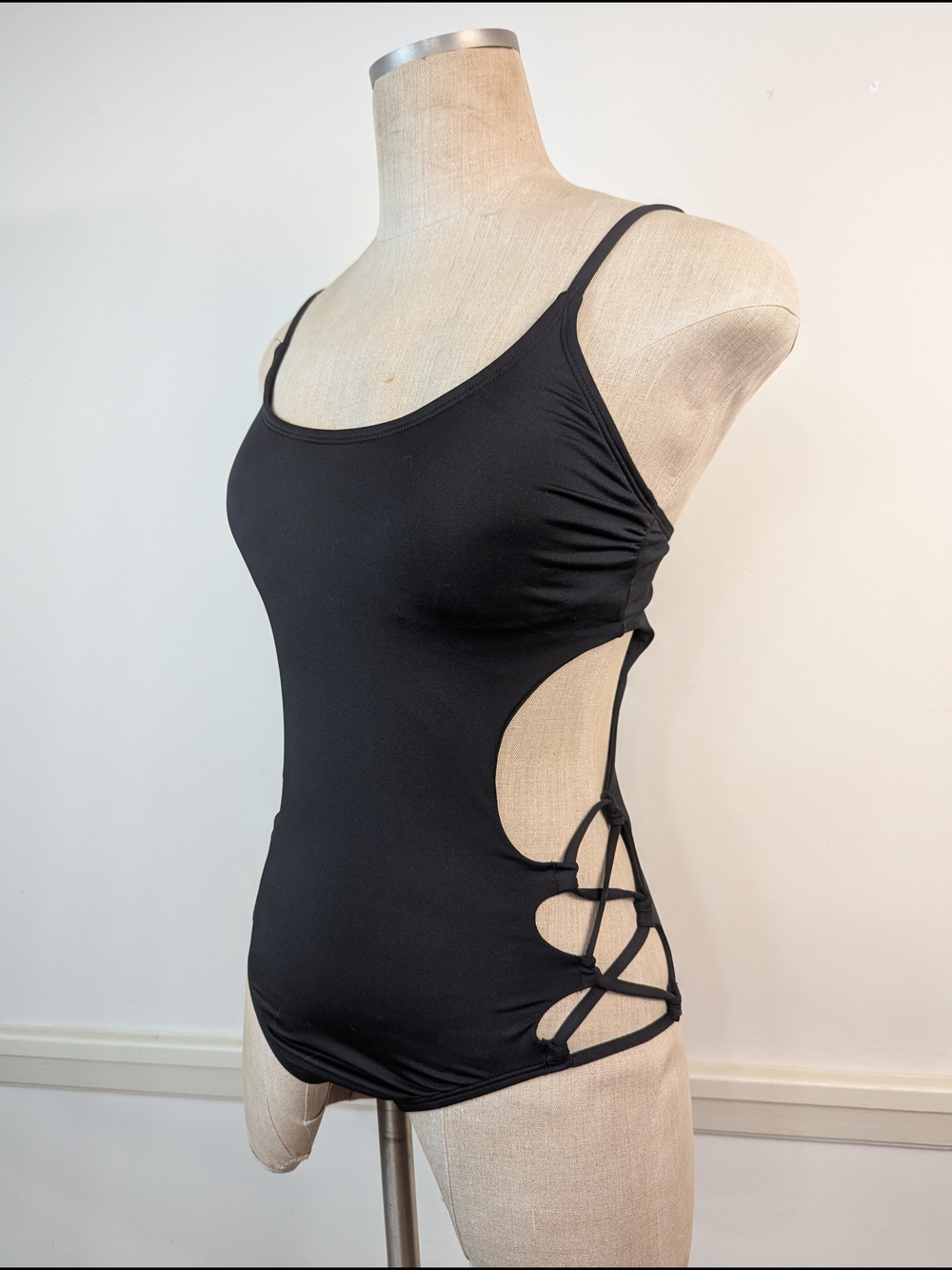 Hurley Black Side Cutout One-Piece Swimsuit with Criss-cross Detail